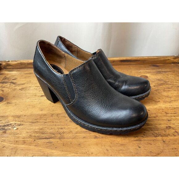 BOC Black Leather Block Heel Slip-On Ankle Booties – Women’s Size 8 M/W - Picture 1 of 6